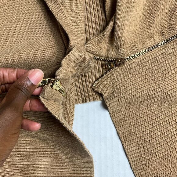 Kenneth  Cole New York Womens Open Front Cardigan Beige Zip Waist Sweater XS - Picture 2 of 11